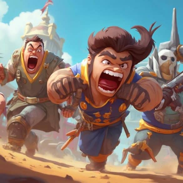 Des personnages animés combattant avec fureur dans une scène de guerre