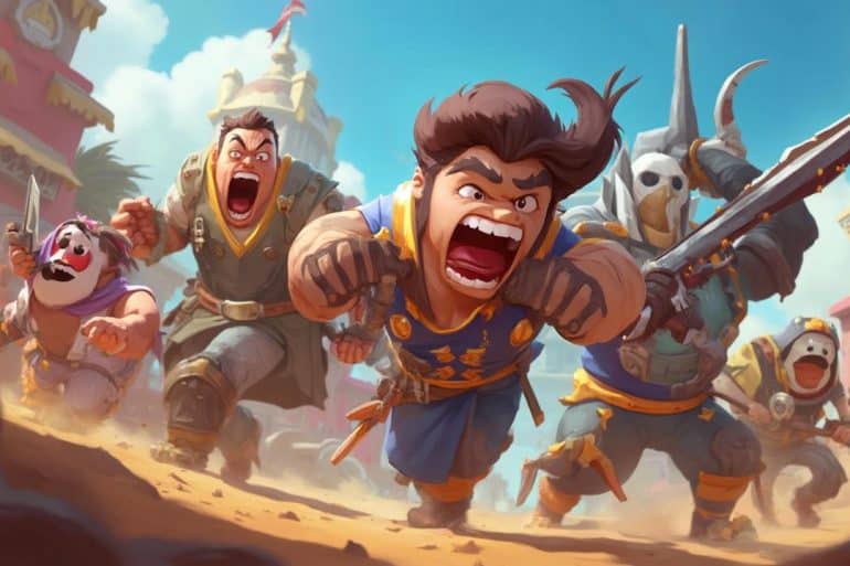 Des personnages animés combattant avec fureur dans une scène de guerre