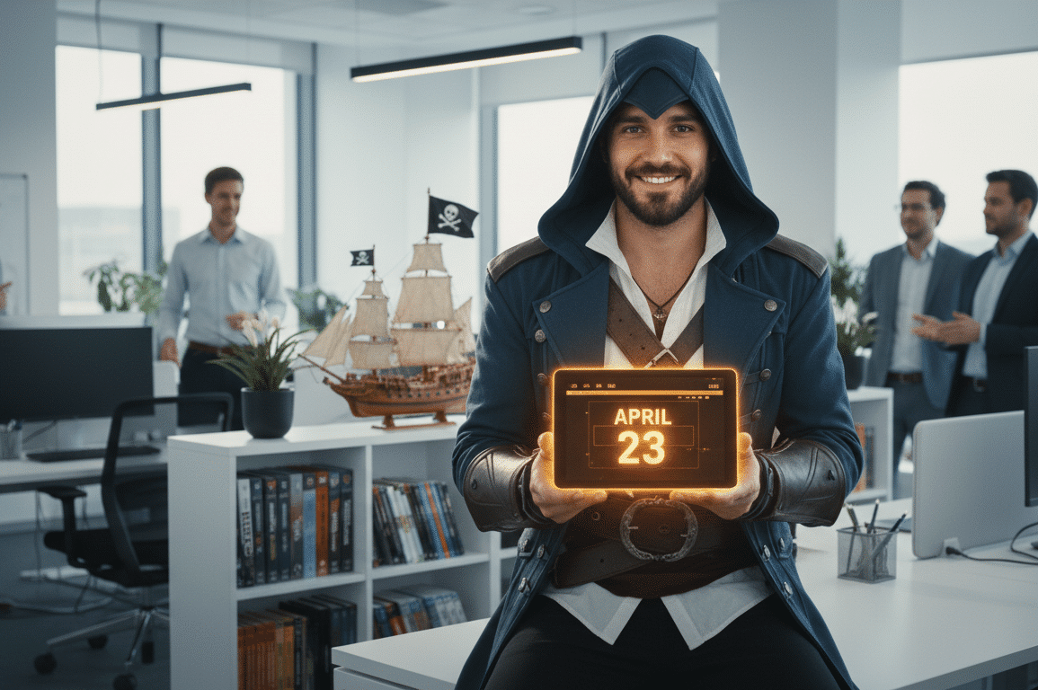 ubisoft annonce avec humour la présentation très attendue d'assassin’s creed: black flag resynced, un événement à ne pas manquer le 23 avril.