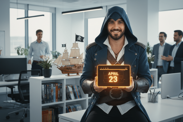 ubisoft annonce avec humour la présentation très attendue d'assassin’s creed: black flag resynced, un événement à ne pas manquer le 23 avril.