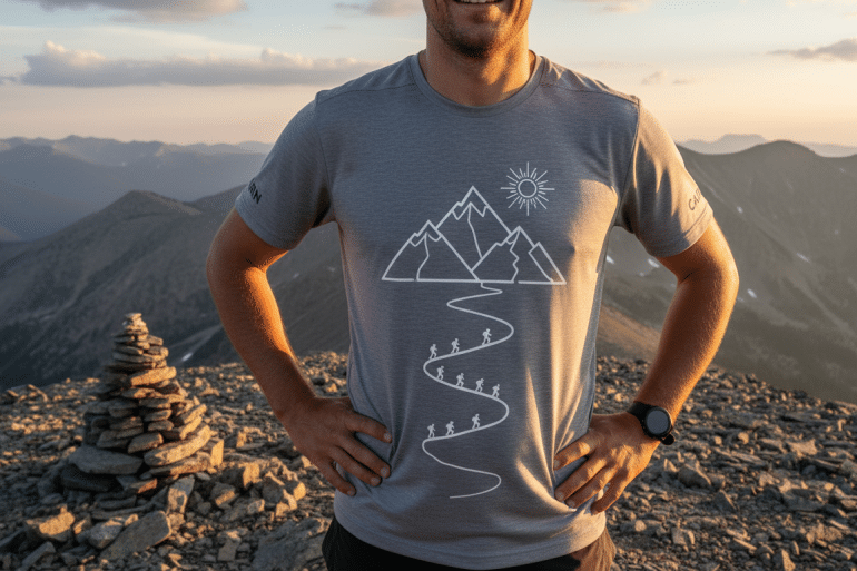 découvrez le t-shirt officiel cairn, conçu pour afficher fièrement l'impression de votre ascension et célébrer vos exploits en montagne.