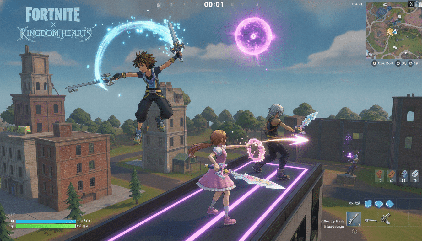 découvrez l'arrivée épique de sora, riku, kairi et roxas, les héros de kingdom hearts, dans l'univers de fortnite cette semaine. préparez-vous à une aventure inédite et pleine d'action !