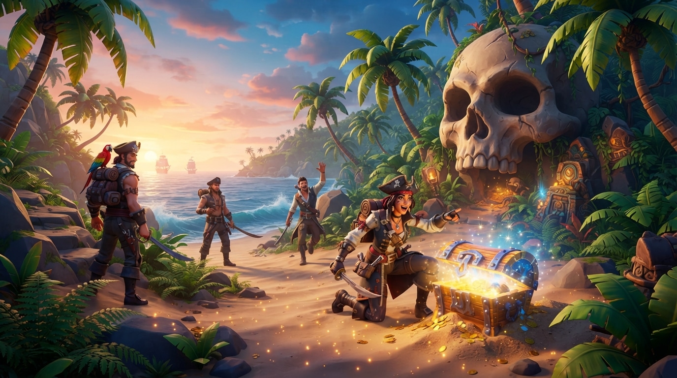 dès demain, fortnite lance le chapitre 7, saison 5 : embarquez pour une île pirate inédite et partez à la chasse au trésor.